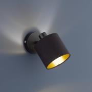 Tommy veggspotlight, svart/gull, bredde 12 cm, metall/stoff