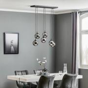 Hengelampe Glassy, 6 lyskilder, svart, grafitt, glass, 75 cm