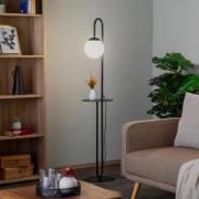 Gulvlampe Bari, svart, metall, glass