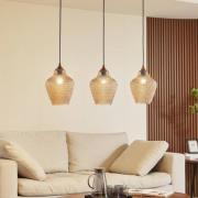 Lindby hengelampe Drakar, Ø 22 cm, 3 lyskilder, rav, glass