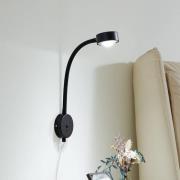 Lindby vegglampe Jyla, svart, linse, 3000 K, GX53, fleksibel arm