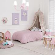 Lysekrone Alice, rosa, tre hvite stoffskjermer