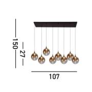 LED-hengelampe Alchemy, 8 lyskilder, svart, ravfarget, glass