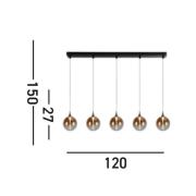 LED-hengelampe Alchemy, 5 lyskilder, svart, rav, glass