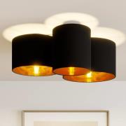 Lindby taklampe Laurenz, 3 lyskilder, svart/gull, tekstil