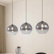 Lucande hengelampe Brillar, røykgrå, glass, 3 lyskilder, 128 cm