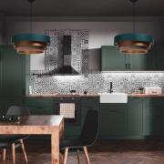 Triniti hengelampe, grønn/beige/kobber, Ø 60 cm, tekstil