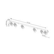 Downlight carbon, svart, lengde 117 cm, aluminium, 6 lyskilder.