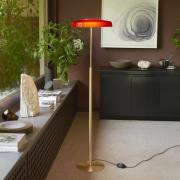 Oluce LED-gulvlampe Dora, gullfarget/rød, metall, PMMA