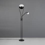 LED-gulvlampe Chris, svart, metall, leselampe, dimmer