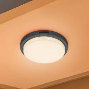 Utendørs LED-vegglampe Bermejo, rund, sensor, CCT, antrasitt