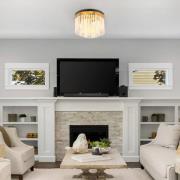 Taklampe Gorley, gullfarget/opal, Ø 32 cm, metall/glass