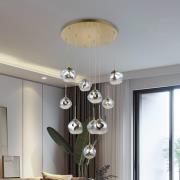 Hengelampe, 10 lyskilder, gullfarget, Ø 66 cm, glass