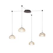 LED-hengelampe Brena, 4 lyskilder, cognac, glass, CCT, dimbar