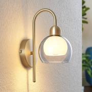 Lucande Mylah vegglampe med glassskjerm, messing