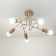 Taklampe Oxford, sandbeige, tre, metall, 5 lyskilder, Ø 47 cm