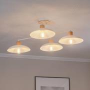 Taklampe Kobe, 4 lyskilder, stål, tre, hvit