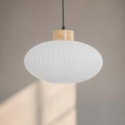 Hengelampe Harmony, Ø 25 cm, hvit/eik, glass/tre