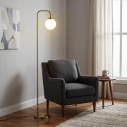 Gulvlampe Viran, antikk gull, glass, høyde 146 cm, E14