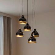 Hengelampe Yildo, 5 lyskilder, rund, svart/gull, Ø43 cm