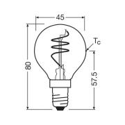 OSRAM LED Vintage P40 E14 4,9W 922 Spiral Filament gull dimbar