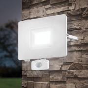 Utendørs LED-spot Faedo 3 med sensor, hvit, 50 W