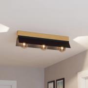 Taklampe Tarrafo svart, naturlig tre, 3 lys