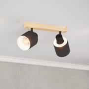 Batallas downlight, lengde 30 cm, svart/tre, 2 lyskilder.