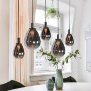 LED-pendellampe Glimsy, 115 cm svart/røykgrå glass, 5 lyskilder.