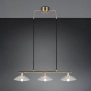 Hengelampe Eluna, klar/gammel messing, 100 cm glass/metall 3 lyskilder...