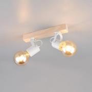 Taklampe Lynar, hvit, tre, metall, lengde 31 cm, 2 lyskilder.