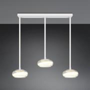 LED-hengelampe Tarsia, matt hvit, lengde 91 cm, glass, 3 lyskilder.