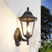 Utendørs vegglampe Navedo, svart/sølv, høyde 42 cm, sensor