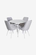 Venture HomeSpisegruppe Plaza med 4 stk spisestoler Velvet DeluxeHvitS...