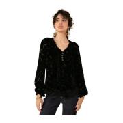 Sort Hale Bob Alba Solid Velvet Burnout Top Bluse