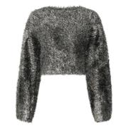 Glitter Cropped Pullover - Gun Metal