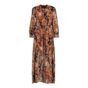 Paisley Flounce Maxi Kjole Gylden Oransje