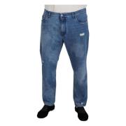 Blå Vasket Bomull Avslappet Denim Jeans