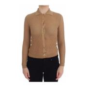 Beige Strikket Bomull Polo Cardigan