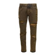 Slim-Fit Brune Jeans med Rippedetalj