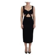 Svart Viskose Bodycon Sheath Midi Kjole