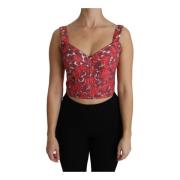 Rosa Blomstrete Brokade Kort Bluse Tank Top