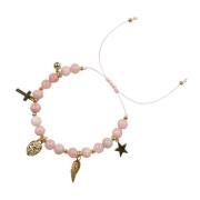 Stone Bead Bracelet 6 MM W/Charms - Rose