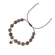 Stone Bead Bracelet 8 MM Chocolate Brown W/Gold