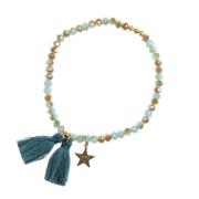 Crystal Bead Bracelet 4 MM W/Tassel Teal Combo