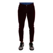 Mørkerød Bomull Velvet Skinny Herre Denim Jeans