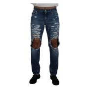 Blå Tattered Herre Denim Jeans