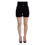 Svarte Denim Bomull Stretch Hot Pants Shorts