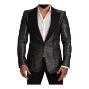 Grå Metallic Svart Slim Tuxedo Blazer