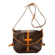 Pre-owned Brunt lerret Louis Vuitton skuldervesker